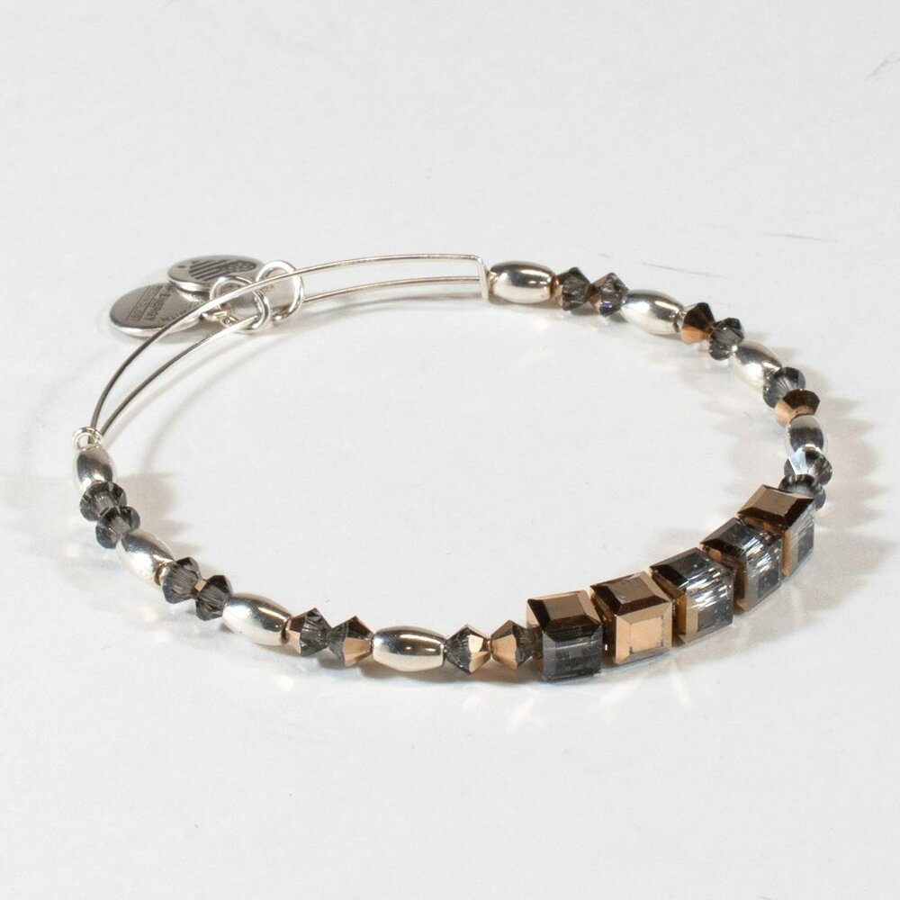 Alex and Ani Swarovski Crystal Bead Bangle Bracelet Brown Adjustable